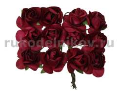 бумажные цветы "Роза", цвет-бордо, 20х80 мм, 12 шт/уп