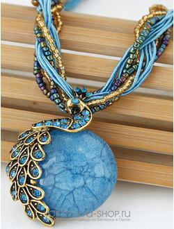 Арт: АЛ-043.Ожерелье голубое, жар-птица на подвеске.