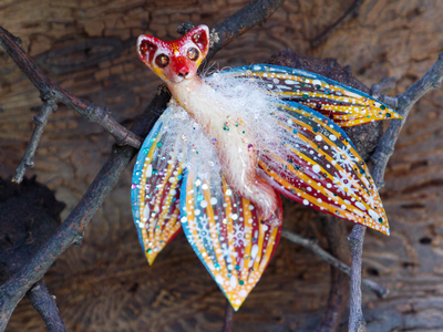 "Бабочка Вогненной Лисички", кулон из глины и шёлка