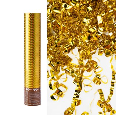Пневмохлопушка (12/30 см), Волный, Серпантин фольга, золото, Металлик