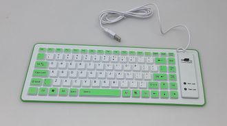 Клавиатура USB силиконовая без русских букв на клавишах бело-зеленая (гарантия 14 дней)