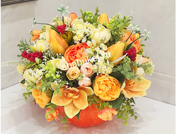 Композиции из искусственных овощей и фруктов с цветами