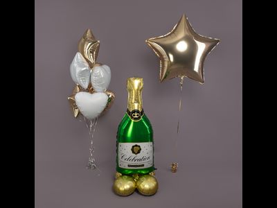 Шар 3D (51''/130 см) Фигура на подставке, Бутылка Шампанское