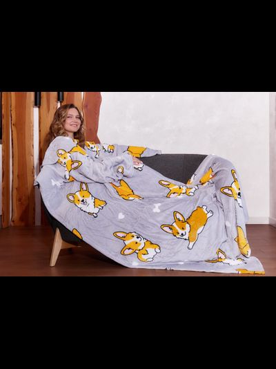 Плед с рукавами &quot;Хочу корги&quot; из микрофибры (велсофта)