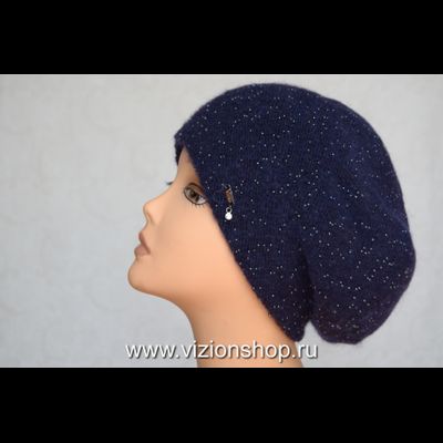 Итальянский берет с бисером вязаный женский Vizio Италия 6459 синий