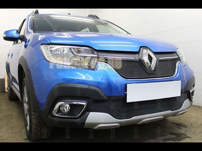 Защита радиатора Renault Logan Stepway 2018- / Renault Sandero Stepway 2018- (black низ)