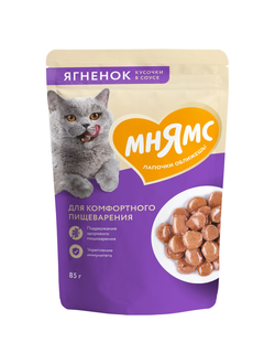 Влажный корм Мнямс На каждый день Кусочки в соусе с ягненком для комфортного пищеварения у кошек 85 г