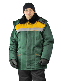 Куртка зимняя "УРАЛ" цвет: т.зеленый/желтый