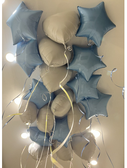 Голубые звёзды и белые сердечки 20 шт под потолок