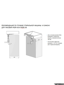Раковина прямоугольная Акватон Рейн 60х50 над стиральной машиной 1A72103KRW010