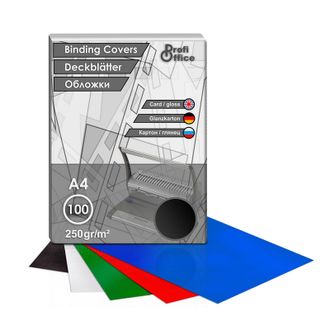 Обложки для переплета картонные ProfiOffice черный, А4, 250г/м2, 100 штук в упаковке