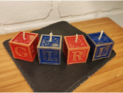 Свеча "Кубики" красно-синие с золотом, 4 шт., 3 x 3 см