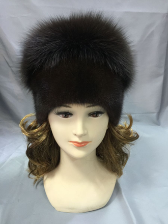 Женская шапка норковая Ретро Лилия  натуральный мех зимняя, шоколад Арт. ц-0138