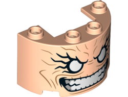 Cylinder Half 2 x 4 x 2 with 1 x 2 Cutout with White Eyes, Clenched Teeth, and Cheek Lines Pattern M.O.D.O.K. Face, Light Nougat (24593pb08 / 6302255)
