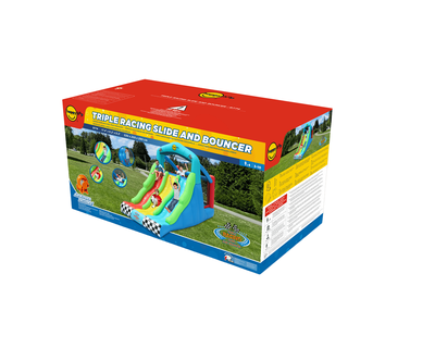 Надувной батут с тройной горкой «Гонка»