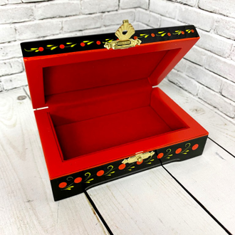 Шкатулка для хранения украшений Птица с рябиной 120*80 мм с росписью Хохлома