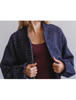 Шерстяной бомбер из твида (темно-синий)