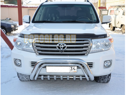 Защита переднего бампера скоба низкая двойная + «акула» d76/42/42 для Toyota Land Cruiser 200 2013-2015