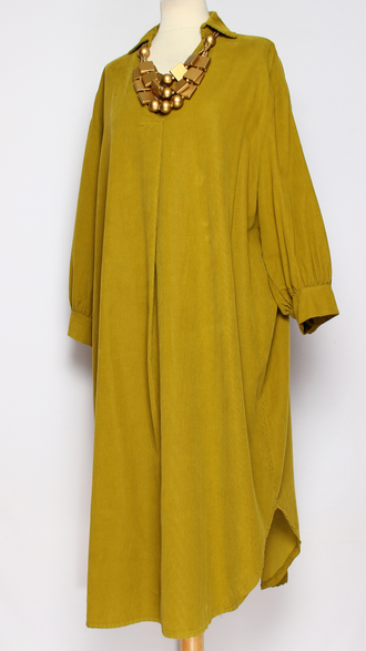 Платье-рубашка "Вельвет пышный рукав "  горчица, бежевое до р.54