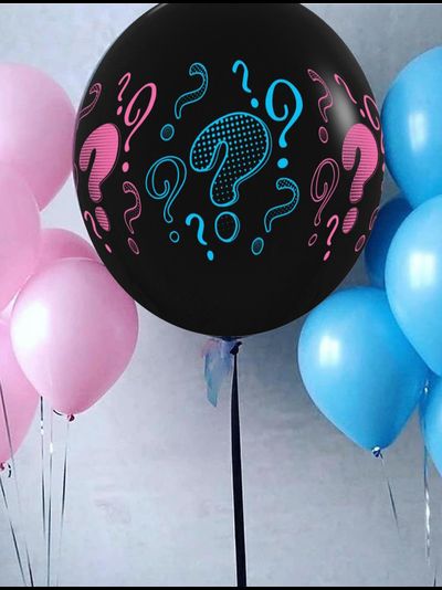 Сет воздушных шаров для Гендер Пати с 2 фонтанами и огромным шаров с конфетти и принтом "Вопросики"