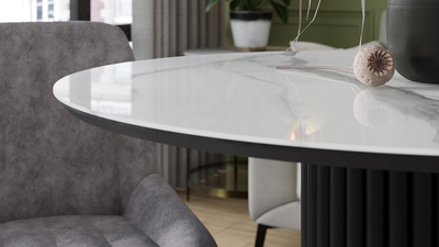 Стол обеденный Айрис Тип 1 Черный муар/Стекло глянцевое белый мрамор