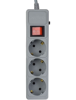 Сетевой фильтр с заземлением и кнопкой Perfeo Power+, 1,8 м, 3 розетки (серый)