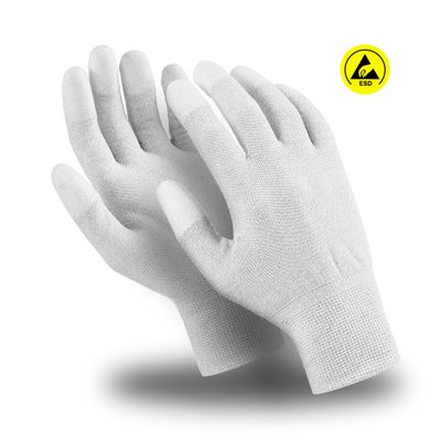Перчатки МИКРОСТАТИК (MG-163), ESD, нейлон, медная нить, полиуретан на пальцах, оверлок, серо-белый