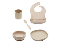 Набор для кормления из пищвого силикона (5 предметов) БЕЖЕВЫЙ