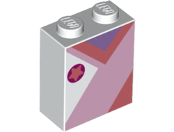 Brick 1 x 2 x 2 with Inside Stud Holder with Lavender and Coral Shirt Pattern Zebe, White (3245cpb095 / 6261286)
