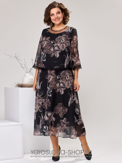 Женское шифоновое платье  в черном цвете с цветочным принтом