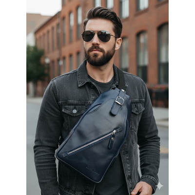 Кожаный кросс-боди рюкзак Crespino blue (арт. 3106-19)