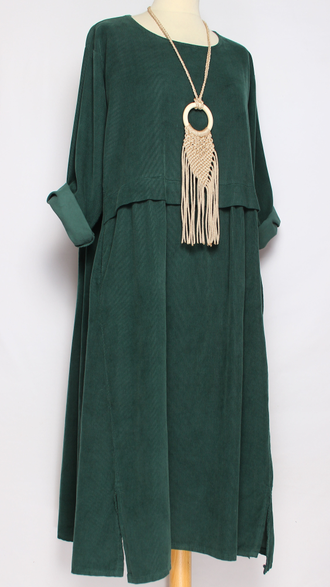 Платье Бохо "Два разреза " вельветовое малахит до р.56