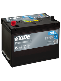 АККУМУЛЯТОР автомобильный EXIDE PREMIUM EA755 (Азиатский тип корпуса) L+ 75Ah 630А (En)