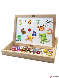 Доска двусторонняя ТРИ СОВЫ, меловая/магнитно-маркерная, А4, настольная, с поддоном (в комплекте маркер, мелки, губка, набор магнитов). MMD_49199