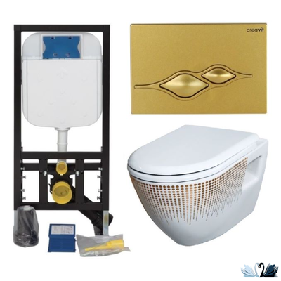 Унитаз CREAVIT Terra Gold Points TP325.001T0 c инсталляцией - комплект с сиденьем микролифт, клавишей Ufo Gold (TP325-11CB00E-NA00+GR5003.01+GP1006.00 + KC0103.03.0000E)