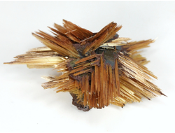 Редкость! Рутил свободного роста, сростки "звезды" золотистых игольчатых кристаллов на кристаллах гематита, Бразилия (29*16*16 мм, 2,3 г) №37919