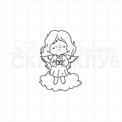 штамп ангел на облаке с сердцем в руках