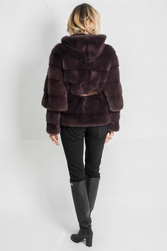 Шуба норковая женская куртка с капюшоном трансформер поперечная лилия  натуральный  мех зимняя арт. Д-062