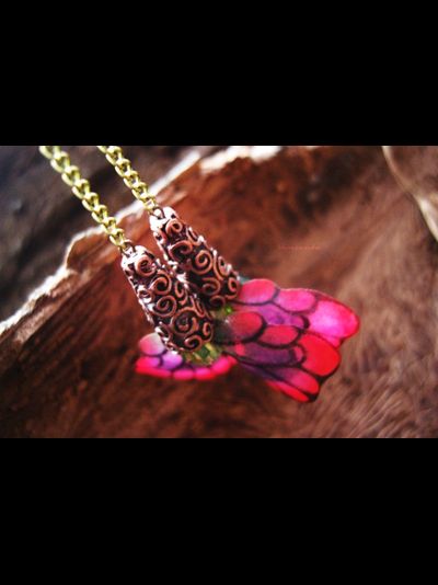 Волшебные серьги "Крылышки Маковой Феи" (шёлк, хрустальные бусины, чешский бисер)