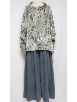 БЛУЗА ЛЁН "КИМОНО ХОМУТ АСТРА" хаки, зеленая до р.56