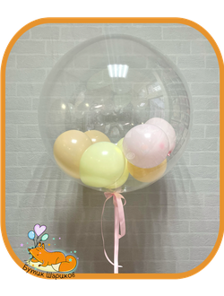 Баблс с шариками персик, розовый и нежно-желтый