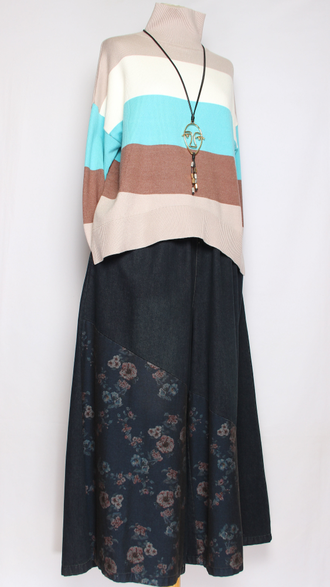 Джемпер высокий ворот "ПОЛОСКА" коричневый, серый  р.44-48