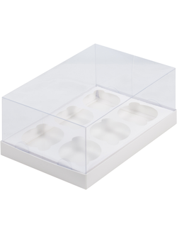 Коробка на 6 капкейков с прозр. куполом ПРЕМИУМ (белая), 235*160*100