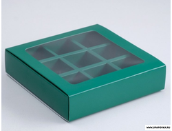 Коробка под 9 конфет Изумрудная 14,5 х 14,5 х 3,5 см