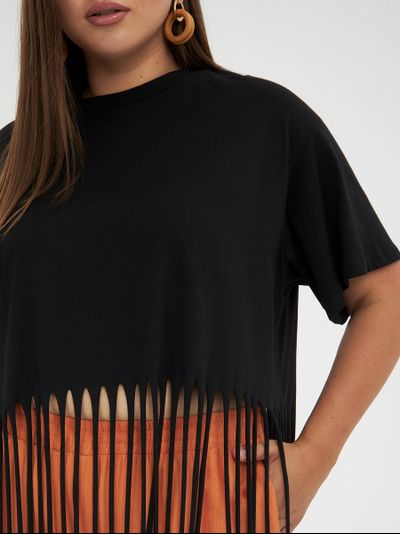 Летний вязанный топ-сетка в черном и терракот цвете