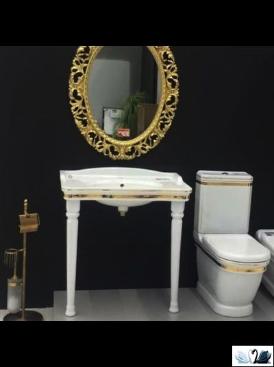 Унитаз Creavit Antik Gold AN360.001A0 напольный приставной, в комплекте с бачком AN410.A00, с золотой лентой