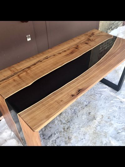 стол - река водопад из слэбов карагача