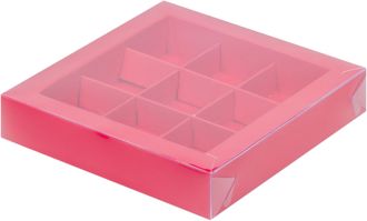 Коробка для 9 конфет с прозр. кр. (красная), 160*160*30мм