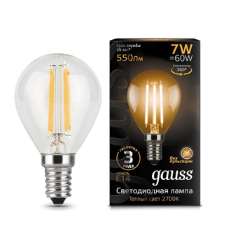 Лампа светодиодная Gauss LED Filament Шар E14 7Вт 550Лм 2700K (105801107)
