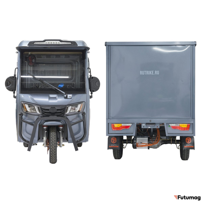 Грузовой электротрицикл Rutrike КАРГО Кабина Дуал NEXT 72V 2000W серый